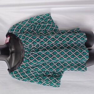 Candies Women's Top Green White Black, puffy sleeve, scoop neck, Size XL, nwt